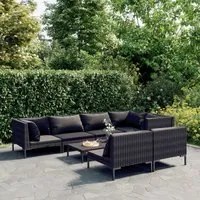 Set Divani Giardino 8 pz con Cuscini in Polyrattan Grigio Scuro 3099861