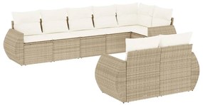 Set divano da giardino 8 pz con cuscini beige in polyrattan