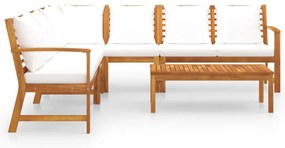 Set divani da giardino 6 pz con cuscini crema in legno acacia