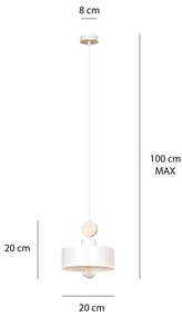 Sospensione 1 Luce Tuniso In Acciaio Bianco E Legno Naturale