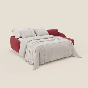 Giglio divano letto angolare con materasso alto 18 cm e penisola contenitore in morbido bouclé impermeabile T07 rosso