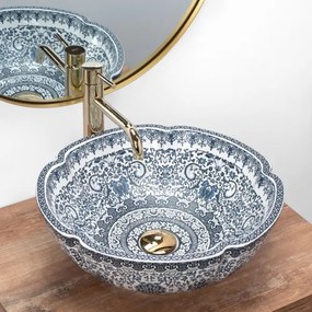 REA-U5666 - Lavabo da appoggio VIVIEN Ø 42,5 cm ceramica/motivo ornamentale