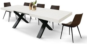 Tavolo allungabile AMALFI in legno effetto bianco frassinato e gambe a X antracite, allungabile 160&#215;90 cm &#8211; 240&#215;90 cm