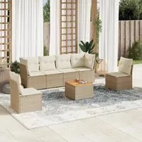 Set Divani da Giardino 7 pz con Cuscini Beige in Polyrattan 3223552