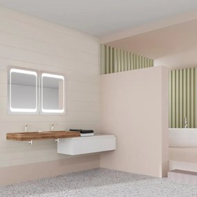 Mobile sottolavabo e lavabo Ofset per doppia vasca lavabo-miele; cassetti-bianco opaco L 120 x H 32 x P 46 cm 2 cassetti