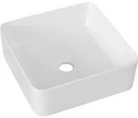 Lavabo d'appoggio quadrato in ceramica bianca senza troppo pieno cm 34,5x34,5 bordi sottili