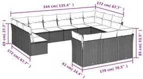 Set divani giardino 13 pz con cuscini grigio chiaro polyrattan