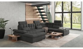 Divano angolare color antracite allungabile e con contenitore (con penisola a destra/a U) Merkur – Ropez