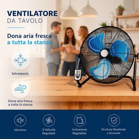 Ventilatore da Terra Pale Ø51 cm con Telecomando Silenzioso Inclinazione Regolabile Nero...
