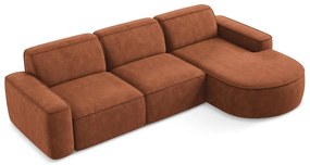 Divano angolare color terracotta (con penisola a destra/con chaise lounge) con rivestimento in ciniglia Omao – Makamii