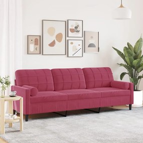 Divano A 3 Posti Con Cuscini Rosso Vino 210 Cm İn Velluto /