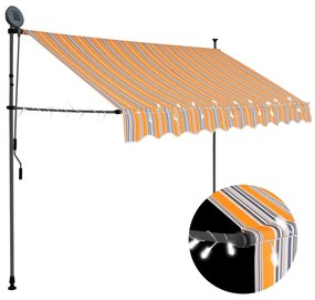 Tenda Da Sole Retrattile Manuale Con Led 300 Cm Gialla E Blu /