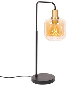 Lampada da tavolo di design nera con ottone e vetro ambrato - Zuzanna