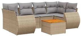 Set Divani da Giardino 7 pz con Cuscini Beige in Polyrattan