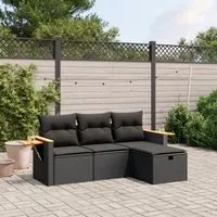 Set Divani da Giardino 4 pz con Cuscini Nero in Polyrattan 3265486