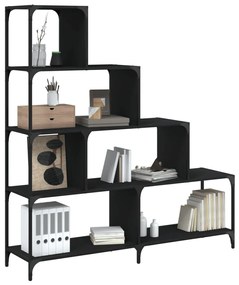 Libreria a 4 Gradini Nera 139x33,5x149 cm in Legno Multistrato