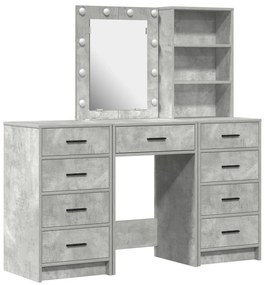 Set da toeletta in 3 pezzi con led - grigio cemento legno ingegnerizzato