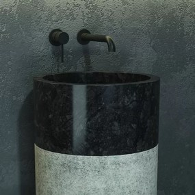 Lavabo da terra in marmo colore nero-grigio bocciardato altezza 92cm Litos-BN40 - KAMALU