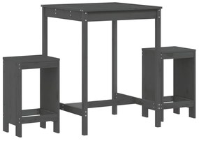 Set bar da giardino 3 pz grigio in legno massello di pino