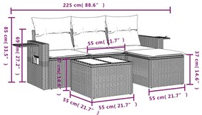 Set Divano da Giardino 4 pz con Cuscini Beige in Polyrattan