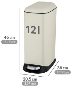 Cestino per la spazzatura color crema in acciaio con pedale 12 l Design – Wenko