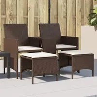 Divano Giardino 2Posti con Tavolo e Sgabelli Marrone Polyrattan 4003891