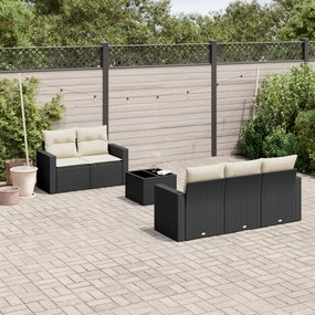 Set Divano da Giardino 6 pz con Cuscini Nero in Polyrattan