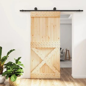 Porta Scorrevole Con Set Hardware 95x210 Cm Legno Massello Pino /