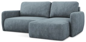 Divano angolare blu polveroso allungabile/con contenitore (con penisola a destra/con chaise lounge) con rivestimento in ciniglia Lilo – Makamii