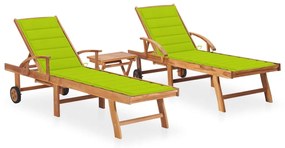 Lettini Prendisole 2 Pz Con Tavolo E Cuscino Massello Di Teak /