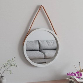 vidaXL Specchio da Parete con Cinghia Bianco Ø 45 cm