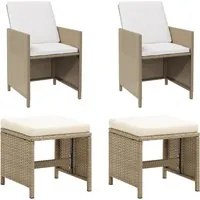 Sedie da Giardino con Sgabelli 2 pz in Polyrattan Beige cod mxl 23213