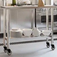 Tavolo da Lavoro Cucina con Ruote 110x30x85 cm in Acciaio Inoxcod mxl 87706