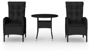 Set da Bistrot per Giardino 3 pz in Polyrattan Nero