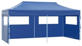 Gazebo Pieghevole con 4 Pareti 3x6m Acciaio Blu