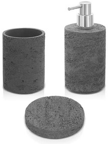 Accessori bagno in set da 3 pezzi grigio in resina effetto pietra Matera