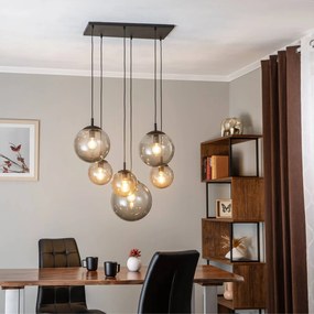 TK Lighting Lampada a sospensione Esme, vetro, grafite-trasparente, a 6 luci,