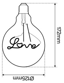 Lampada LED E27 a Filamento con scritta LOVE, 2W - G125 Colore Bianco Molto Caldo 2.000K