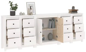 Credenza bianca 230x35x80 cm in legno massello di pino