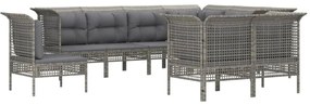 Set divani da giardino 9 pz con cuscini in polyrattan grigio