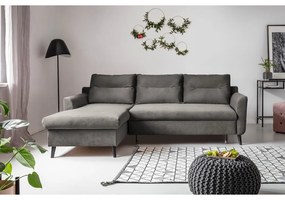 Divano letto angolare in velluto grigio scuro, angolo sinistro Stylish Stan - Miuform