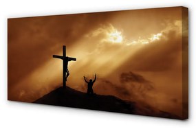 Quadro su tela Luce Gesù Croce 100x50 cm