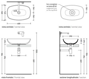 Ceramica Flaminia Nudaslim Lavabo 60 cm sospeso o appoggio senza troppopieno in ceramica bianco