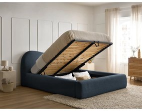 Letto matrimoniale in blu scuro imbottito con spazio contenitivo con rete inclusa 180x200 cm Orlane – Bobochic Paris
