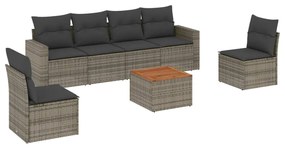 Set divani da giardino 7 pz con cuscini grigio in polyrattan