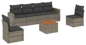Set divani da giardino 7 pz con cuscini grigio in polyrattan