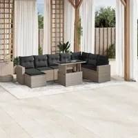 Set Divano da Giardino 9pz con Cuscini Grigio Chiaro Polyrattan 3267472