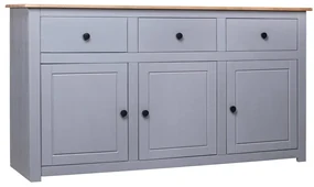 Credenza Grigia 135x40x80 Cm İn Legno Massello Di Pino Panama /