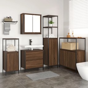 Set di mobili per il bagno in legno ingegnerizzato rovere da 5 pezzi