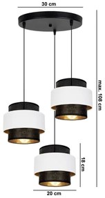 Lampadario a sospensione con filo NESS 3xE27/60W/230V diametro 45 cm nero/bianco